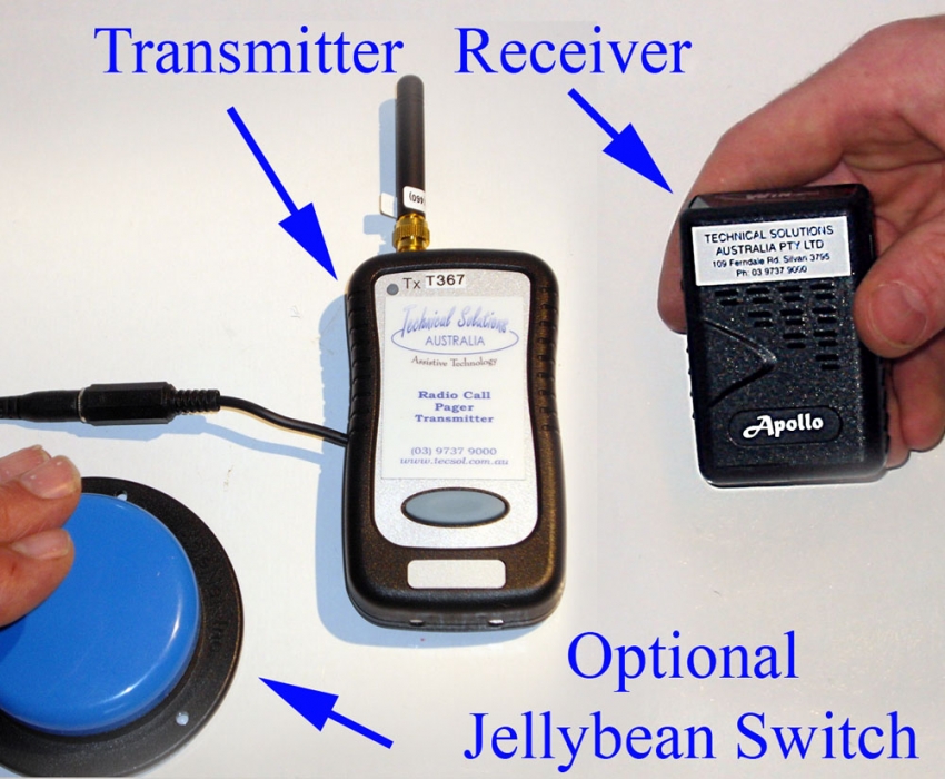 Pager and transmitter with big button switch